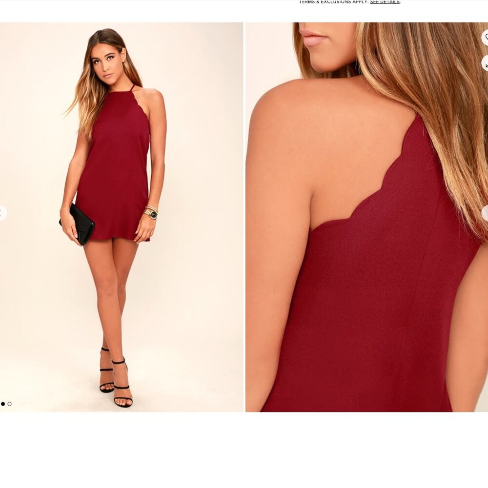🔥 Lulus | Endlessly Endearing Wine Red Scalloped Mini Dress Small NWT